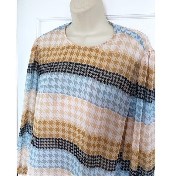 Roller Rabbit Orange Blue Hounds Tooth Print Top - Picture 2 of 7